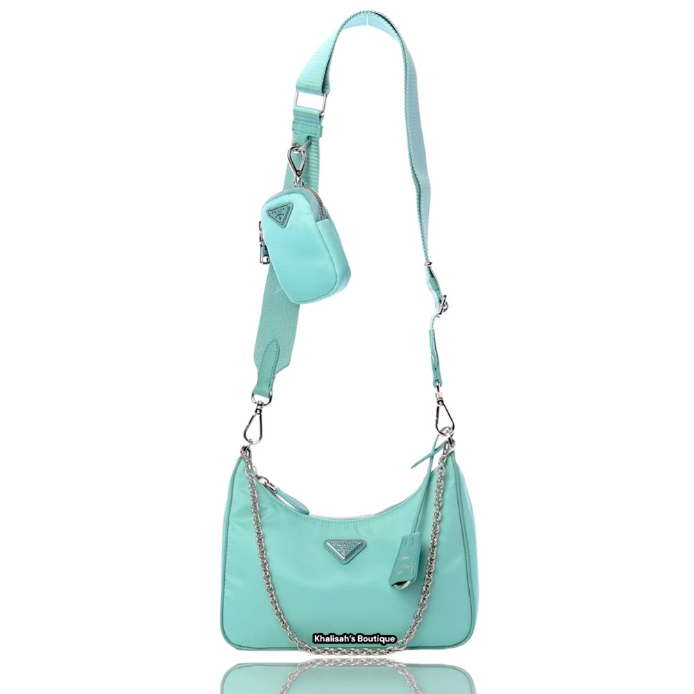 Rare & Authentic Prada Re-Edition 2005 Nylon Bag in Jade Green Like Tiffany Blue - Picture 10 of 16